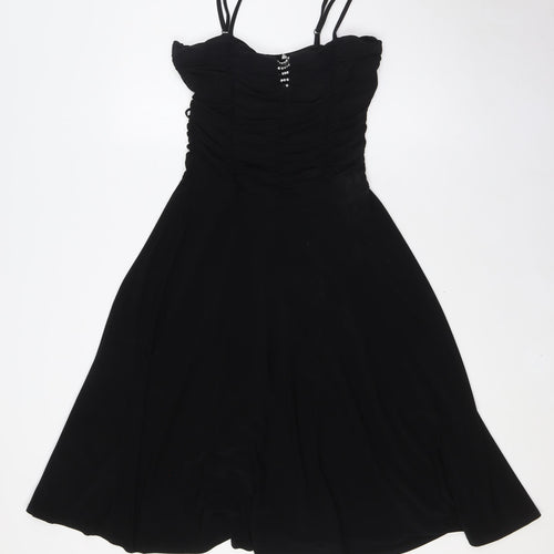 New Look Womens Black Polyester A-Line Size 12 Scoop Neck