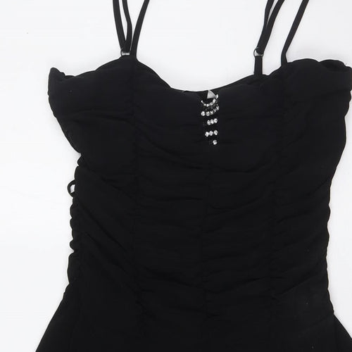 New Look Womens Black Polyester A-Line Size 12 Scoop Neck
