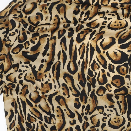 Zara Womens Brown Animal Print Polyester Bodysuit One-Piece Size L Snap