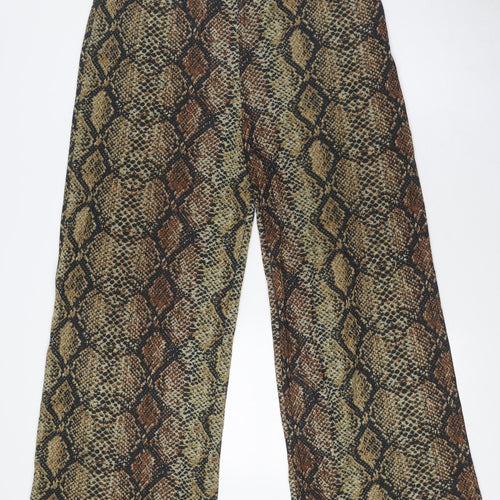 Zara Womens Brown Animal Print Polyester Trousers Size L L27 in Regular