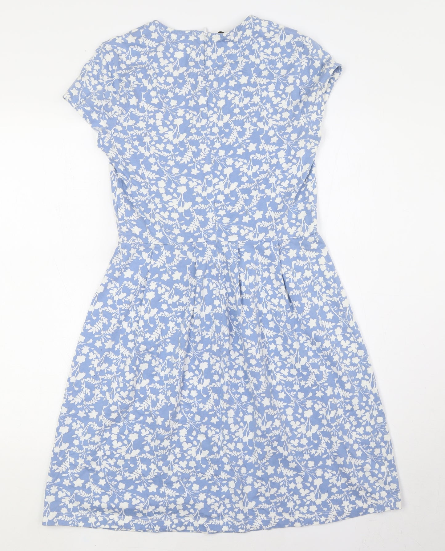 Hobbs Womens Blue Floral Cotton A-Line Size 8 Round Neck Zip