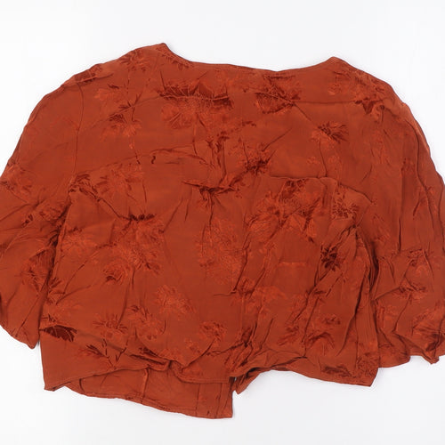 Zara Womens Orange Viscose Cropped Button-Up Size S V-Neck