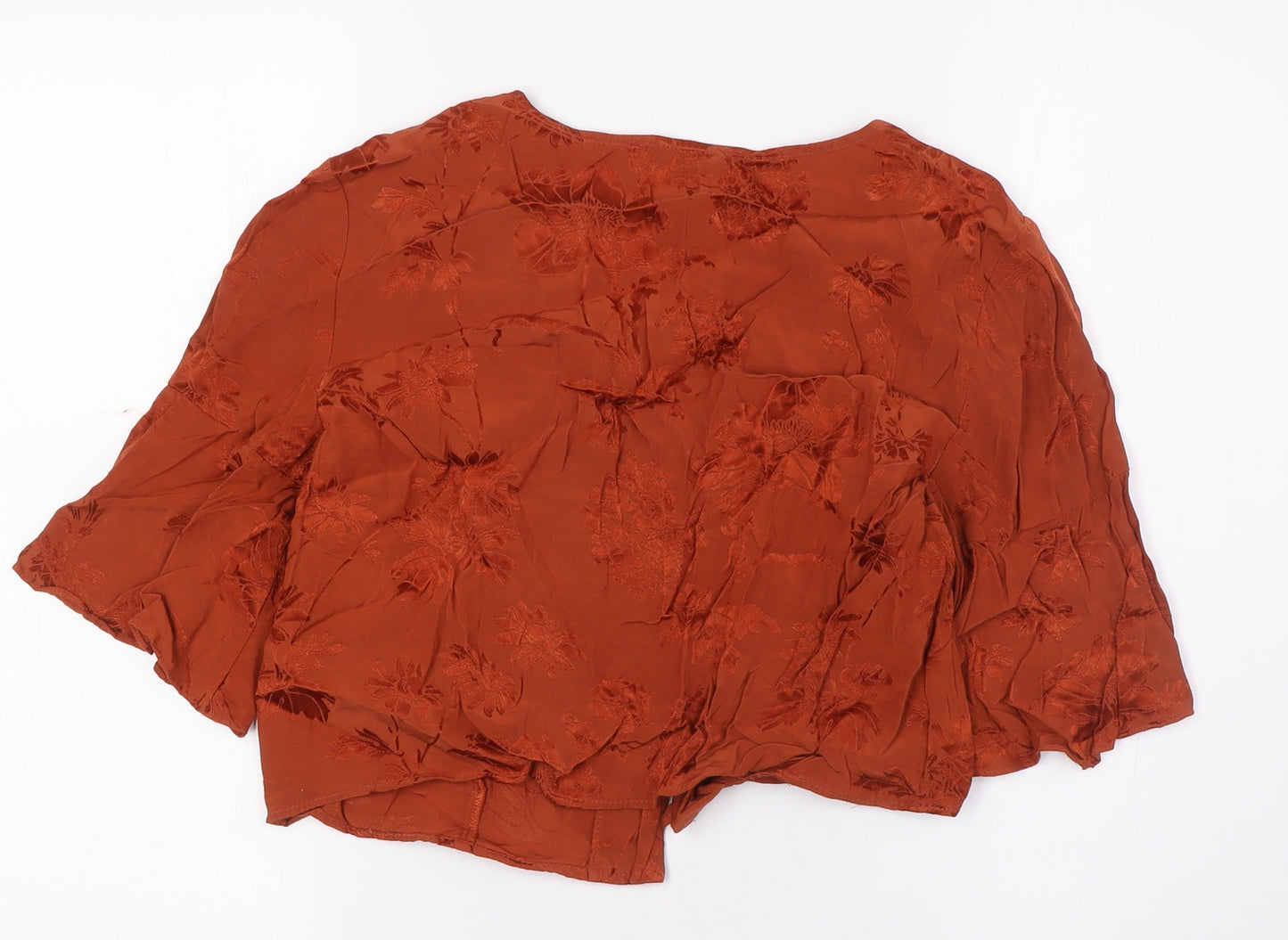 Zara Womens Orange Viscose Cropped Button-Up Size S V-Neck