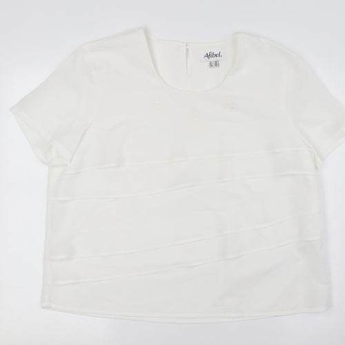 Afibel Womens White Polyester Basic Button-Up Size 16 Scoop Neck - Layered