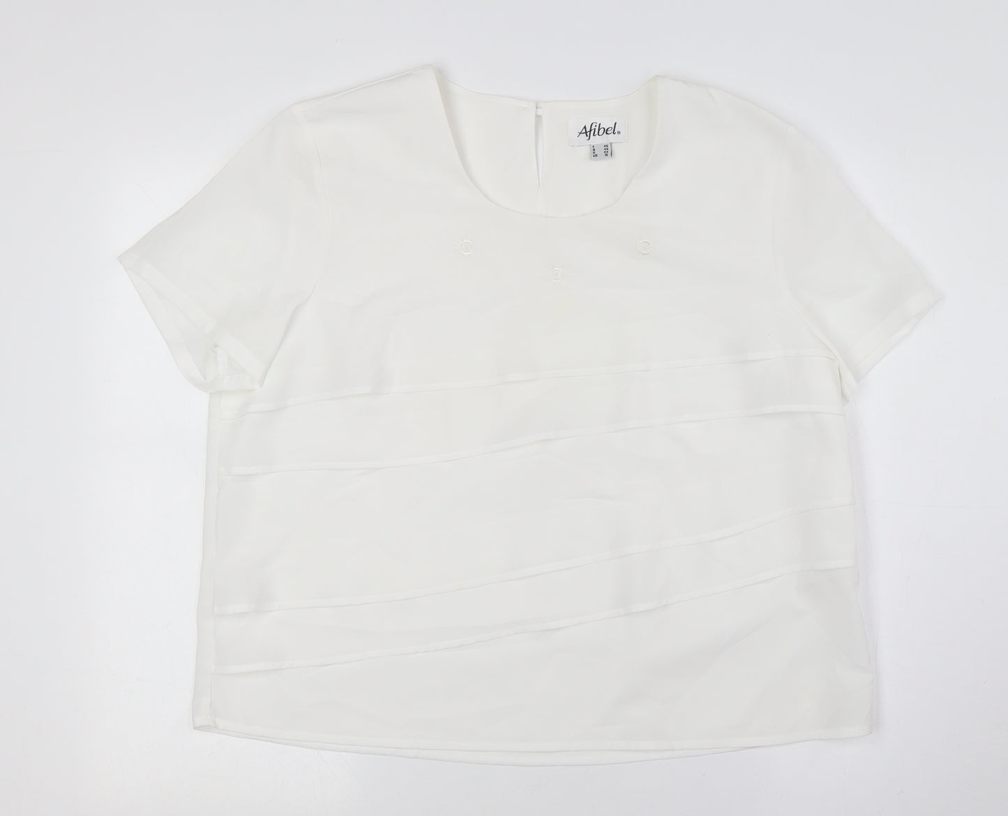 Afibel Womens White Polyester Basic Button-Up Size 16 Scoop Neck - Layered