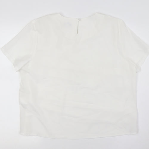 Afibel Womens White Polyester Basic Button-Up Size 16 Scoop Neck - Layered