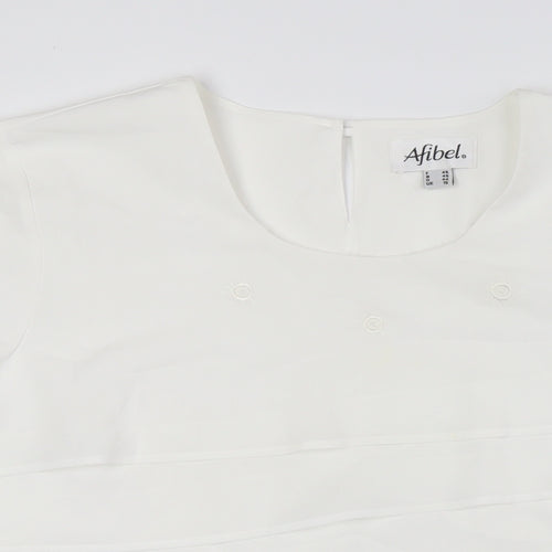 Afibel Womens White Polyester Basic Button-Up Size 16 Scoop Neck - Layered