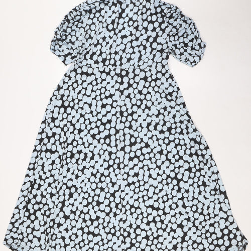 Boohoo Womens Blue Polka Dot Polyester A-Line Size 12 Mock Neck Tie