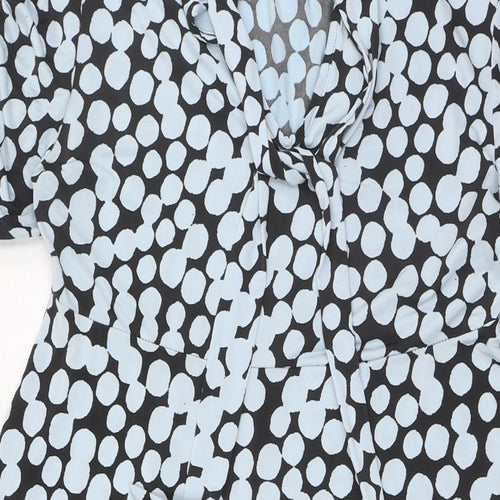 Boohoo Womens Blue Polka Dot Polyester A-Line Size 12 Mock Neck Tie