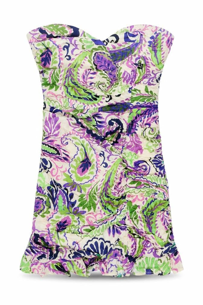 Front view of Zara women’s multicoloured linen bodycon, size L, off the shoulder zip