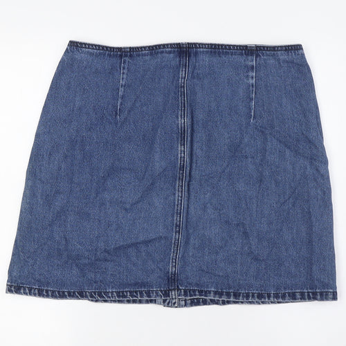 Warehouse Womens Blue Cotton A-Line Skirt Size 14 Button