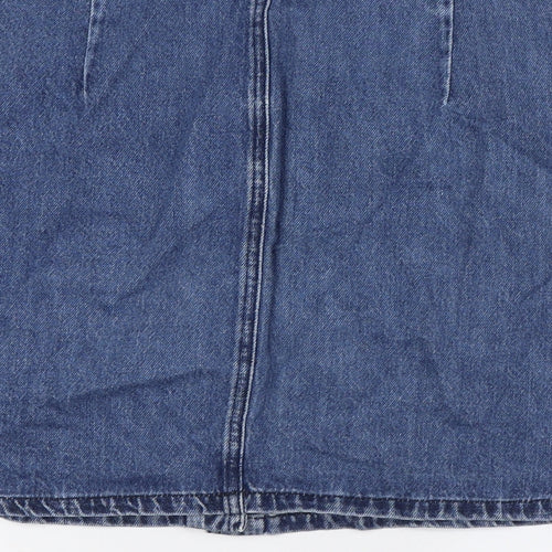 Warehouse Womens Blue Cotton A-Line Skirt Size 14 Button