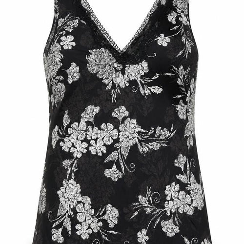 Marks and Spencer Womens Black Floral Polyester Cami Pyjama Top Size 14 - Lace Trim