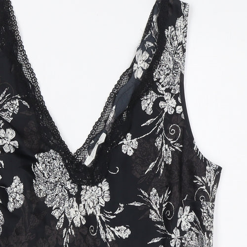 Marks and Spencer Womens Black Floral Polyester Cami Pyjama Top Size 14 - Lace Trim