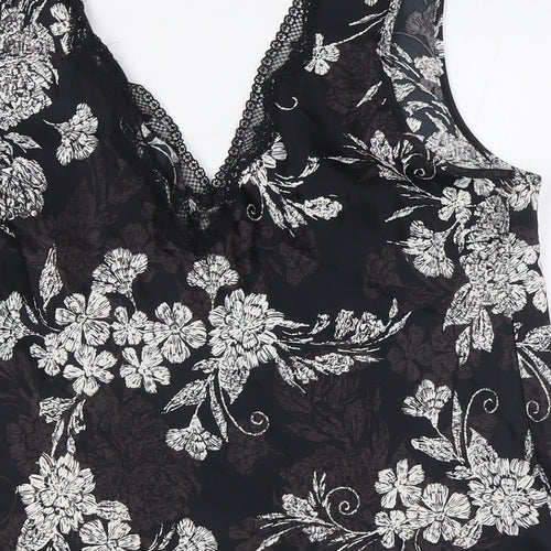 Marks and Spencer Womens Black Floral Polyester Cami Pyjama Top Size 14 - Lace Trim