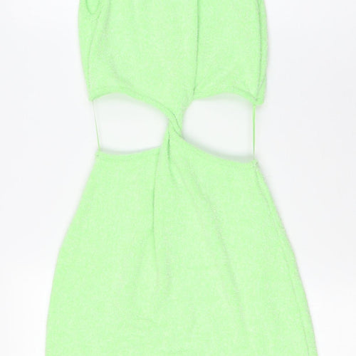 Bershka Womens Green Cotton Bodycon Size S Boat Neck - Knot Front