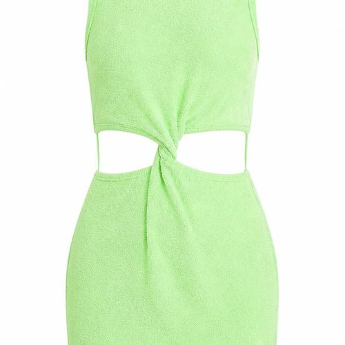Bershka Womens Green Cotton Bodycon Size S Boat Neck - Knot Front