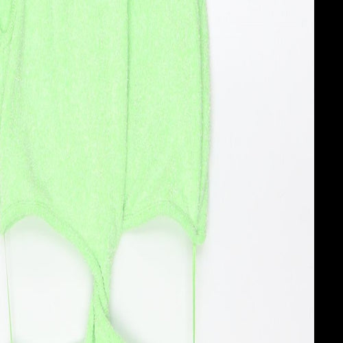 Bershka Womens Green Cotton Bodycon Size S Boat Neck - Knot Front