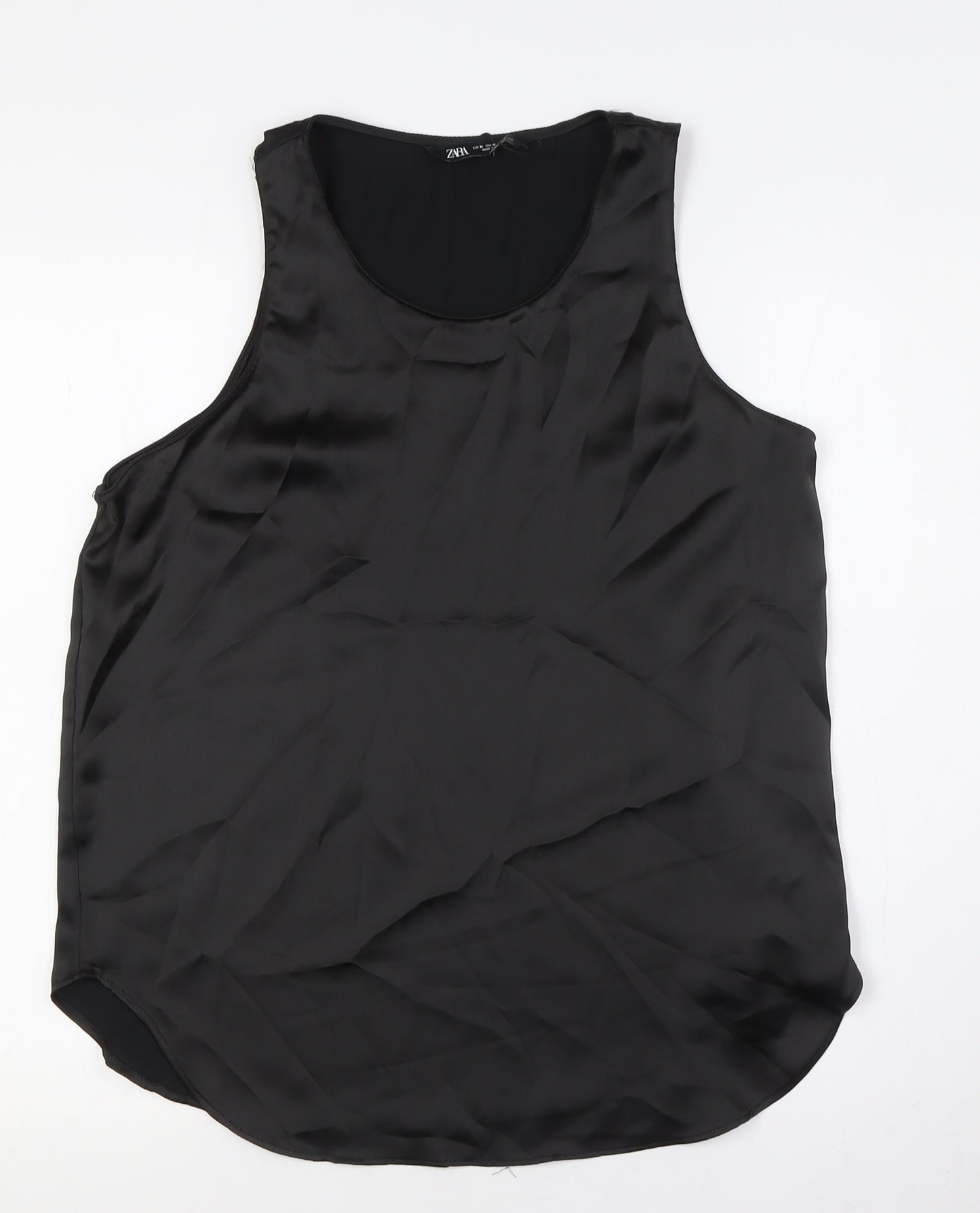 Zara Womens Black Polyester Basic Button-Up Size M Round Neck