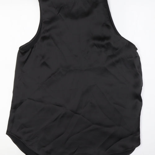 Zara Womens Black Polyester Basic Button-Up Size M Round Neck