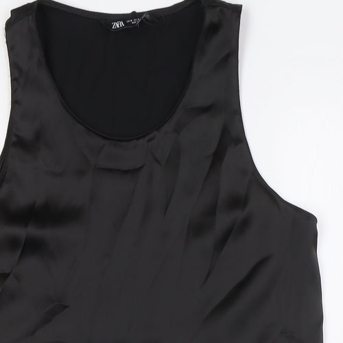 Zara Womens Black Polyester Basic Button-Up Size M Round Neck