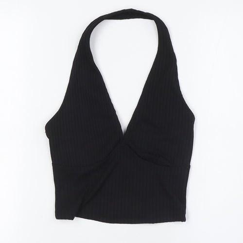 Bershka Womens Black Polyester Basic Button-Up Size S Halter