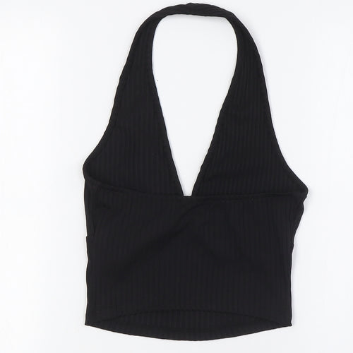 Bershka Womens Black Polyester Basic Button-Up Size S Halter