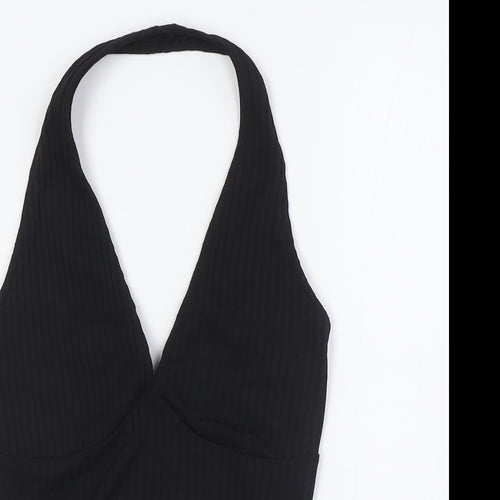 Bershka Womens Black Polyester Basic Button-Up Size S Halter