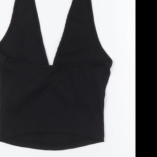 Bershka Womens Black Polyester Basic Button-Up Size S Halter