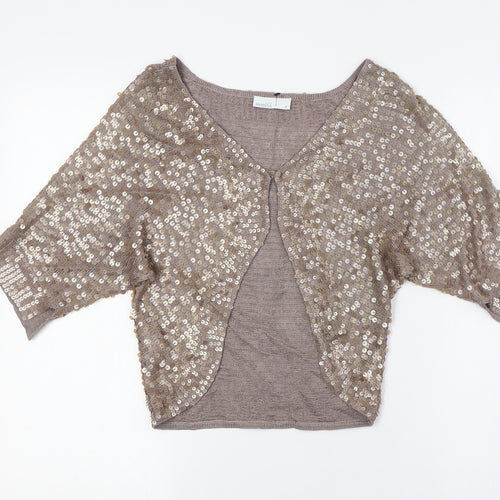 Minosa Womens Beige V-Neck Viscose Cardigan Jumper Size M - Sequins