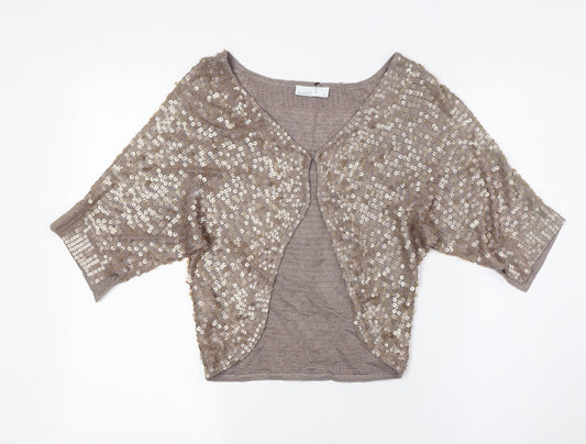 Minosa Womens Beige V-Neck Viscose Cardigan Jumper Size M - Sequins