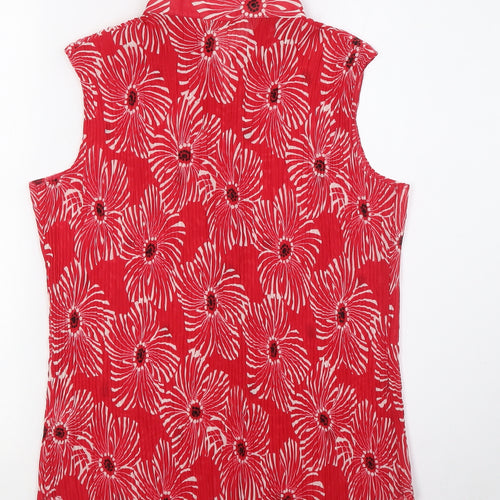 Marks and Spencer Womens Red Floral Polyester Basic Button-Up Size 16 Collared
