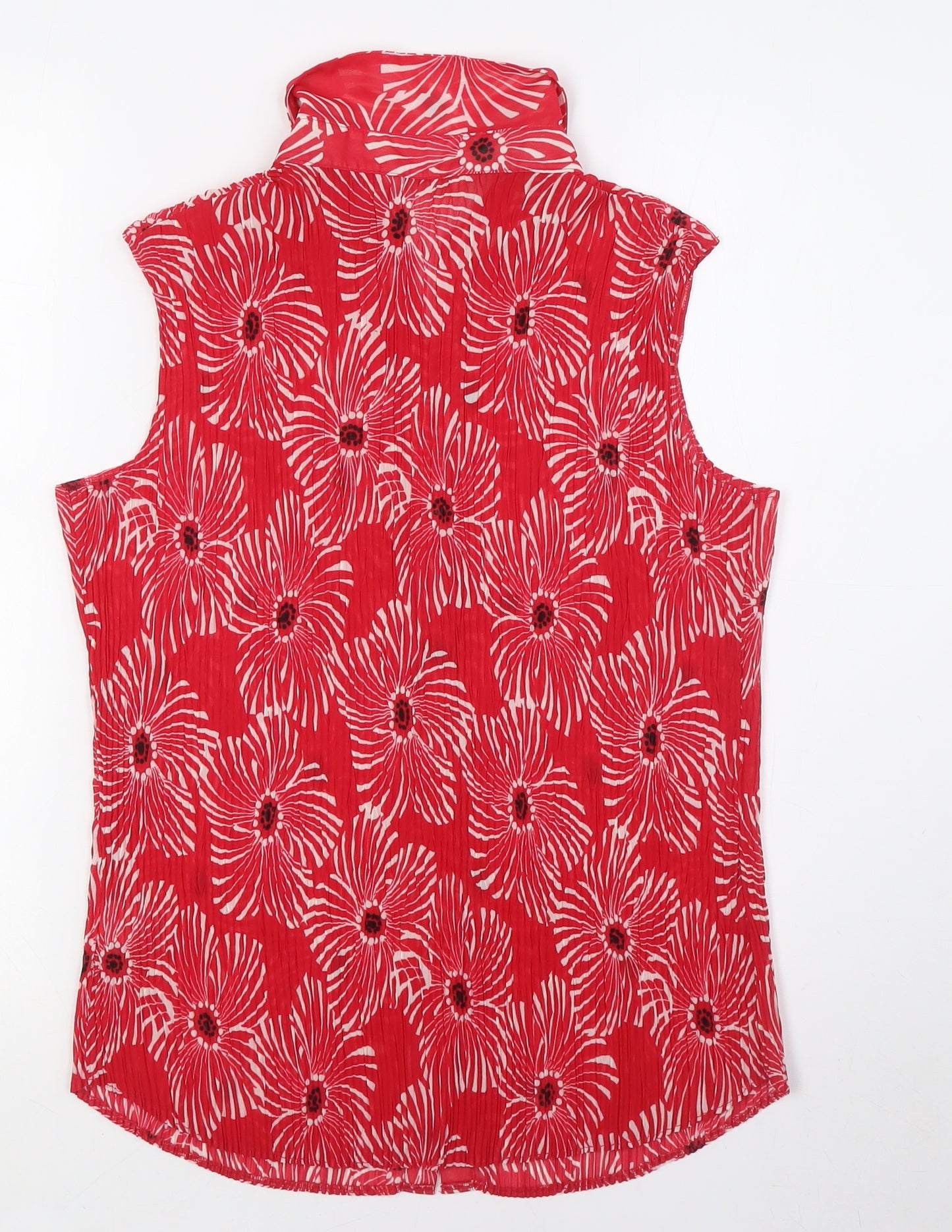 Marks and Spencer Womens Red Floral Polyester Basic Button-Up Size 16 Collared