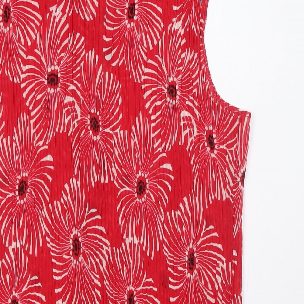 Marks and Spencer Womens Red Floral Polyester Basic Button-Up Size 16 Collared