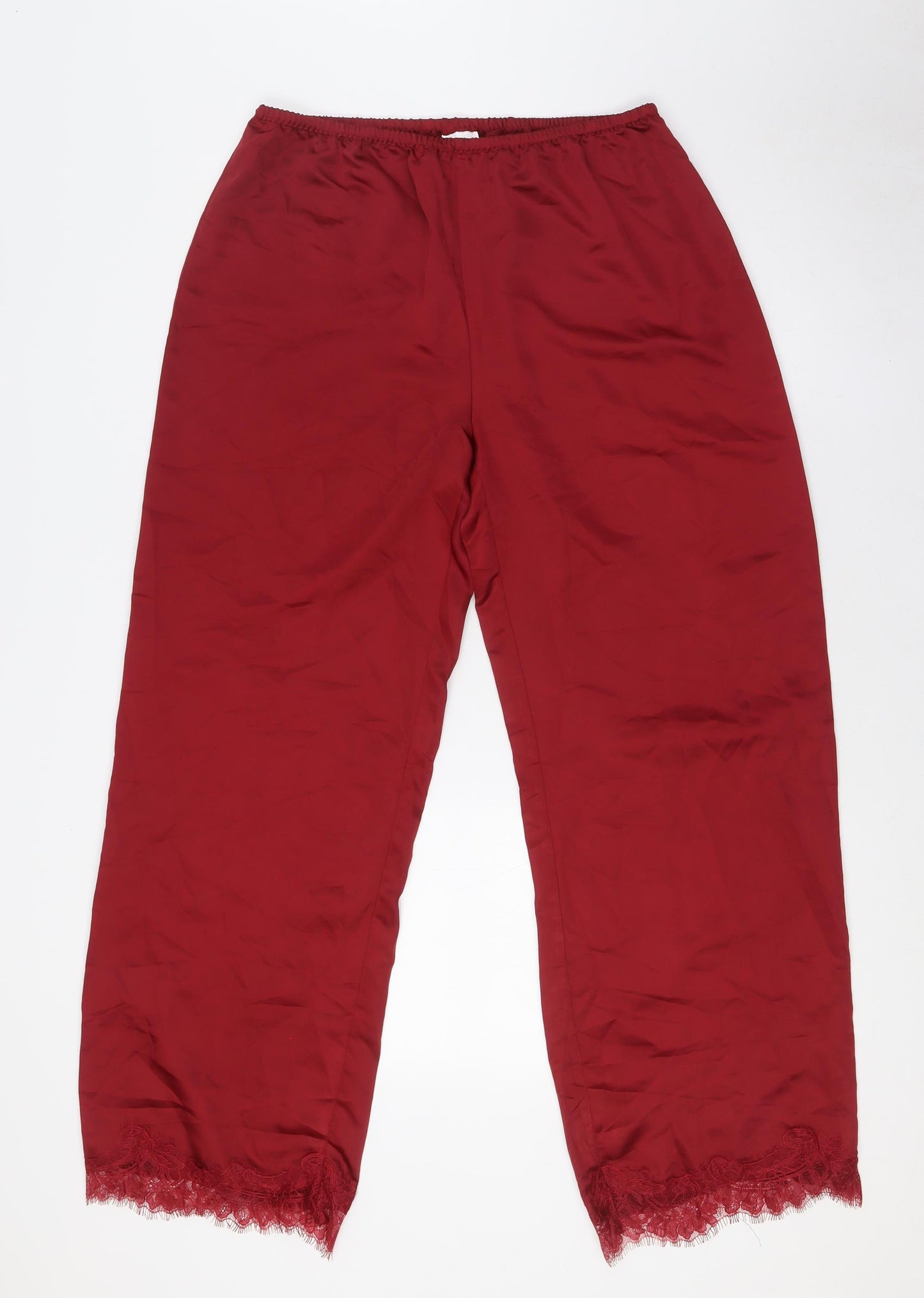 H&M Womens Red Solid Polyester Cami Pyjama Pants Size M - Lace Hems