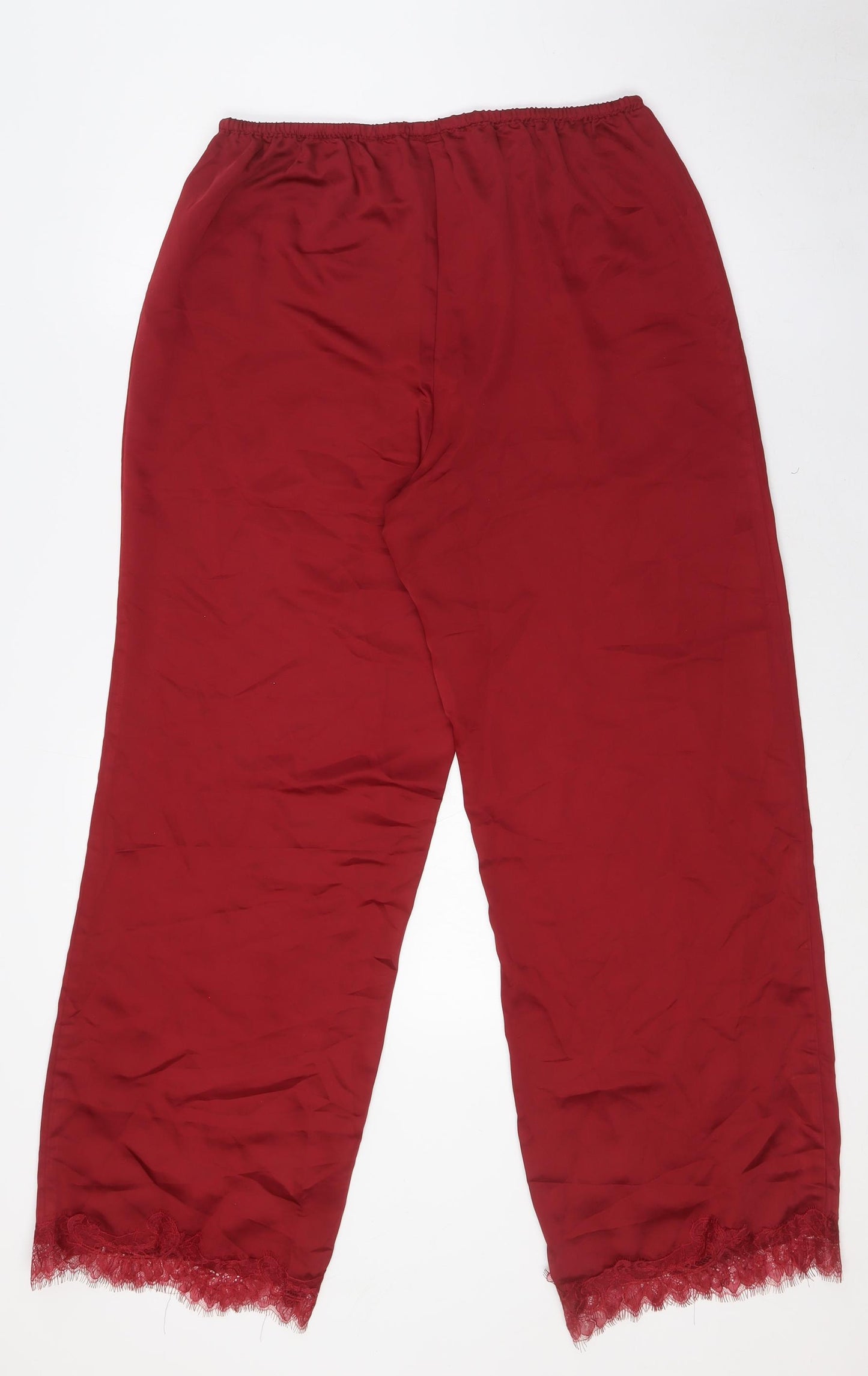 H&M Womens Red Solid Polyester Cami Pyjama Pants Size M - Lace Hems