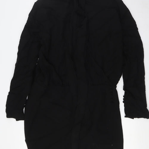 Zara Womens Black Viscose A-Line Size 2XL Collared Button