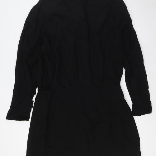 Zara Womens Black Viscose A-Line Size 2XL Collared Button
