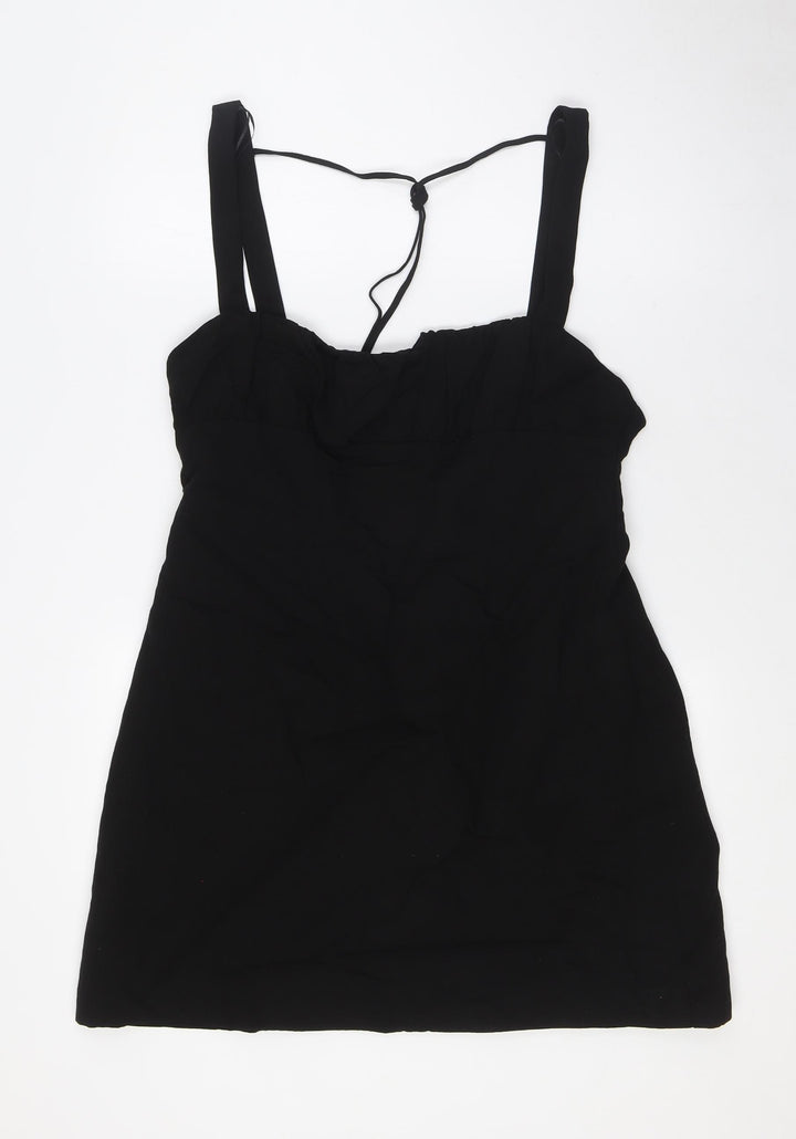 Zara Womens Black Polyester A-Line Size XL Square Neck Zip