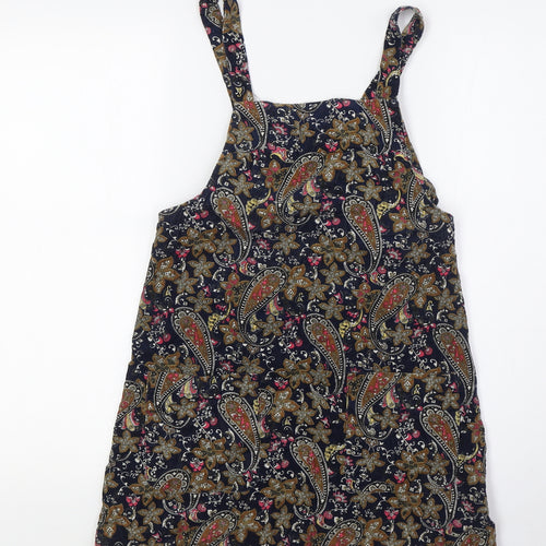 Glamorous Womens Multicoloured Paisley 100% Cotton Pinafore/Dungaree Dress Size XS Square Neck Zip