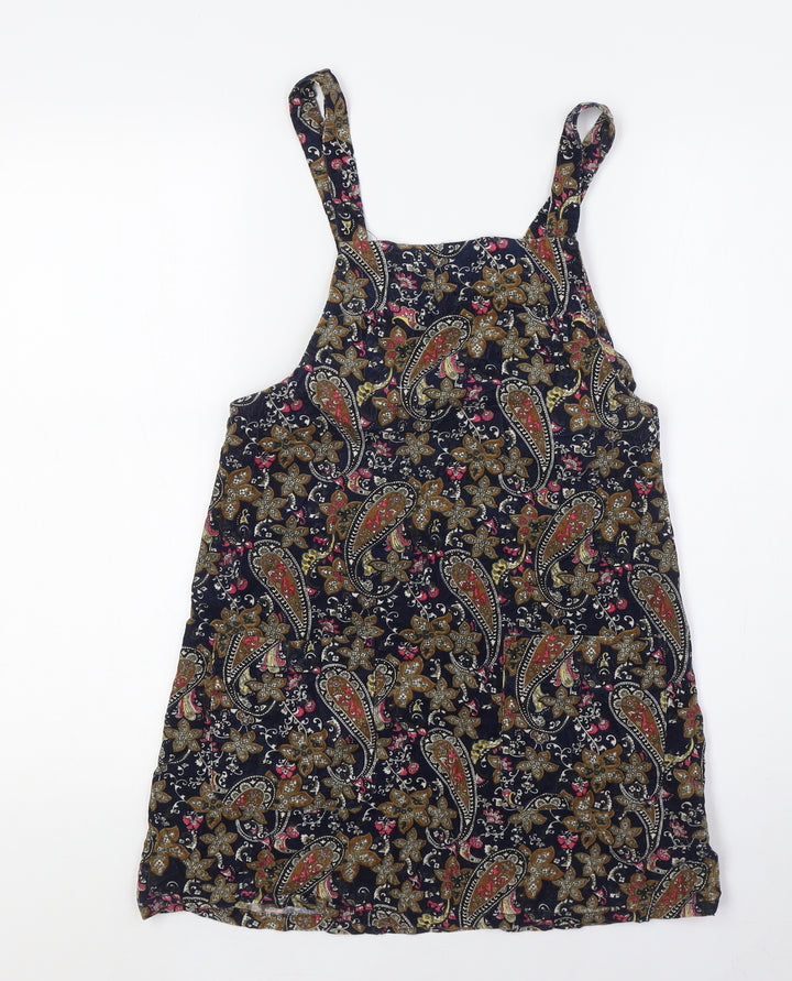 Glamorous Womens Multicoloured Paisley 100% Cotton Pinafore/Dungaree Dress Size XS Square Neck Zip