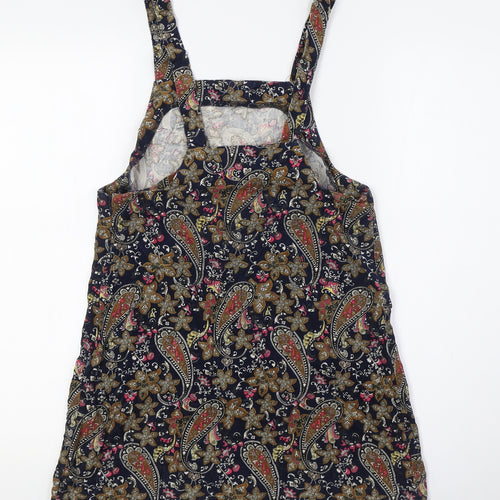 Glamorous Womens Multicoloured Paisley 100% Cotton Pinafore/Dungaree Dress Size XS Square Neck Zip