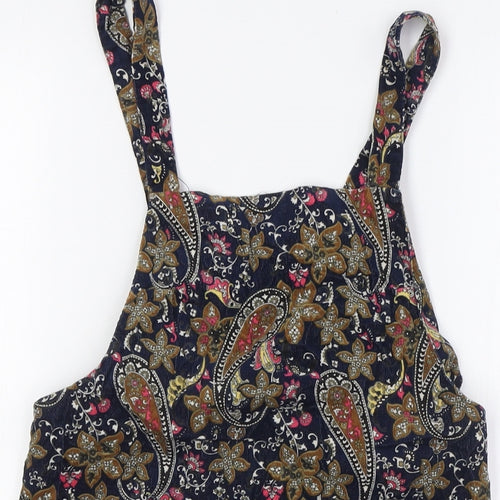 Glamorous Womens Multicoloured Paisley 100% Cotton Pinafore/Dungaree Dress Size XS Square Neck Zip