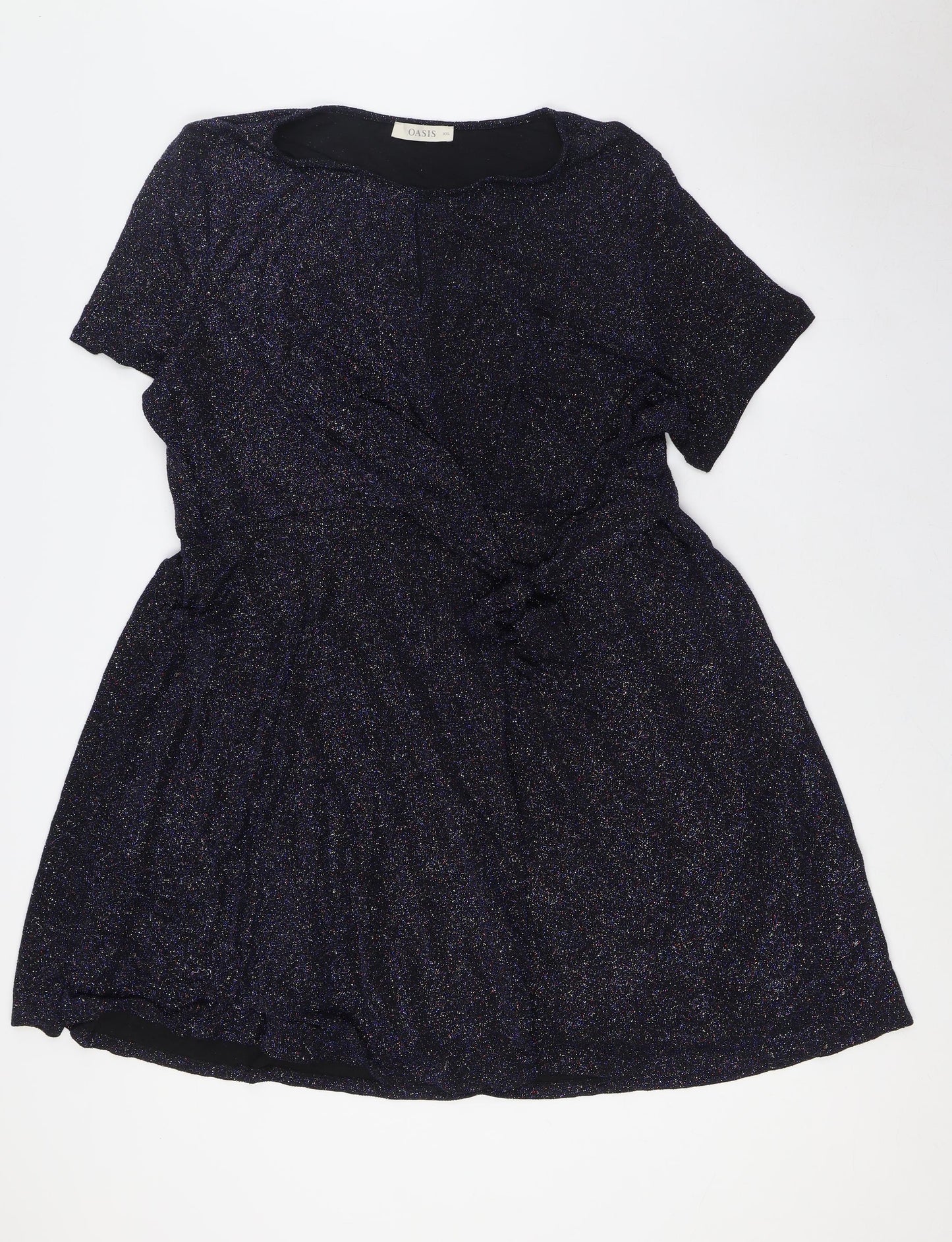 Oasis Womens Multicoloured Polyamide A-Line Size 2XL Boat Neck - Sparkle, Tie Front