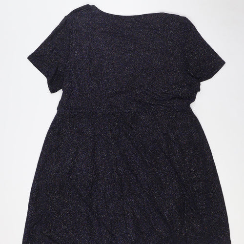 Oasis Womens Multicoloured Polyamide A-Line Size 2XL Boat Neck - Sparkle, Tie Front