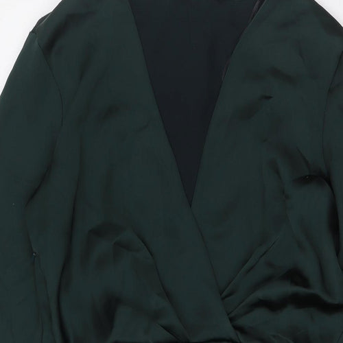 Zara Womens Green Polyester A-Line Size 2XL V-Neck Zip - Wrap Effect