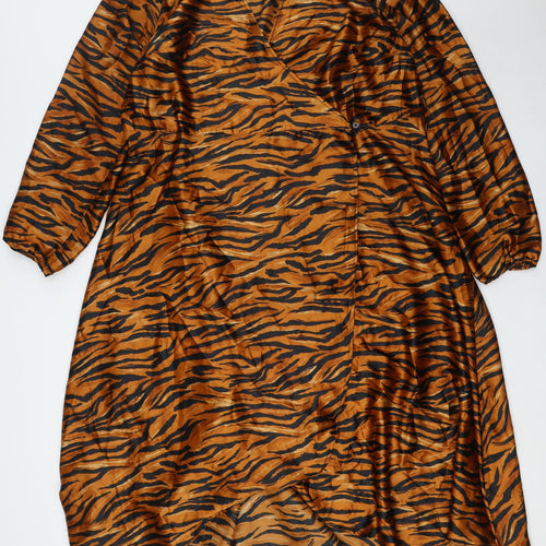 Very Womens Brown Animal Print Polyester Wrap Dress Size 22 V-Neck Button