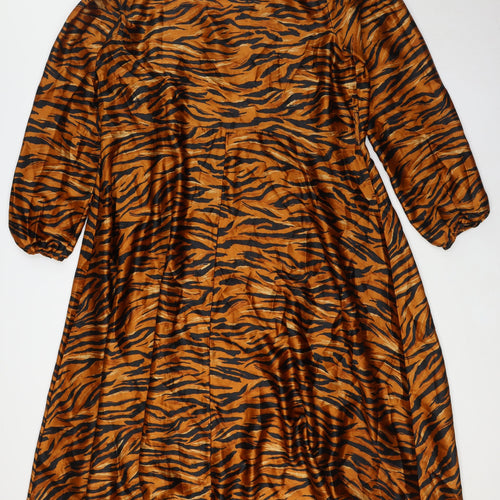 Very Womens Brown Animal Print Polyester Wrap Dress Size 22 V-Neck Button