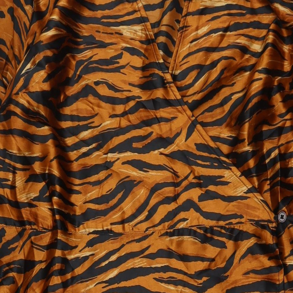 Very Womens Brown Animal Print Polyester Wrap Dress Size 22 V-Neck Button