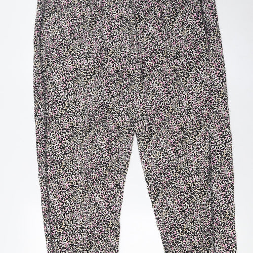 Marks and Spencer Womens Multicoloured Animal Print Viscose Trousers Size 18 L30 in Regular - Elasticated Waist